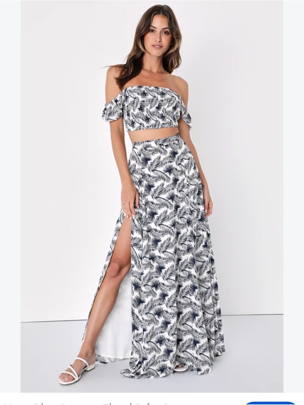 Lulu's Black & White Palm-Print Maxi Skirt